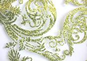 Lime glitter iron-on scroll on white net