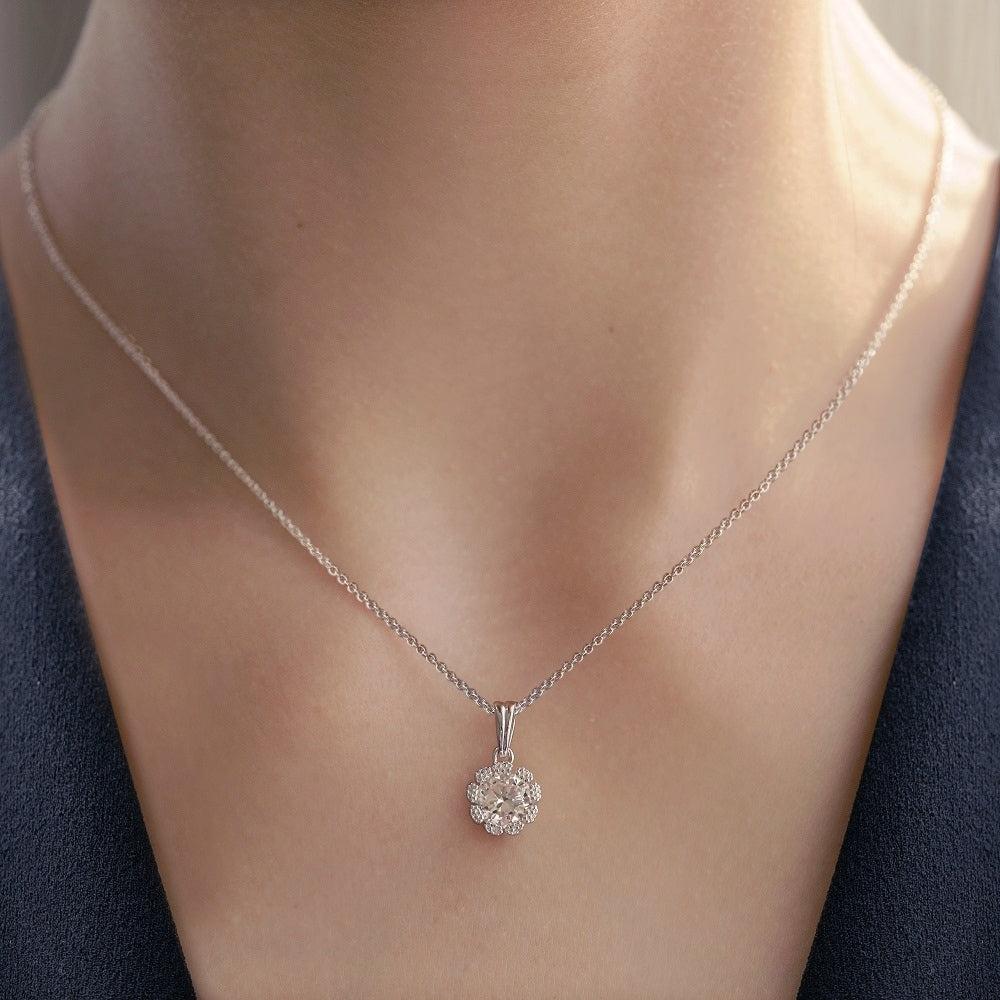 Newbridge Silver Flower Pendant with Clear Cubic Zirconia Stones, Silver Plated, 10mm x 5mm Pendant, 410mm Chain + 50mm Extension