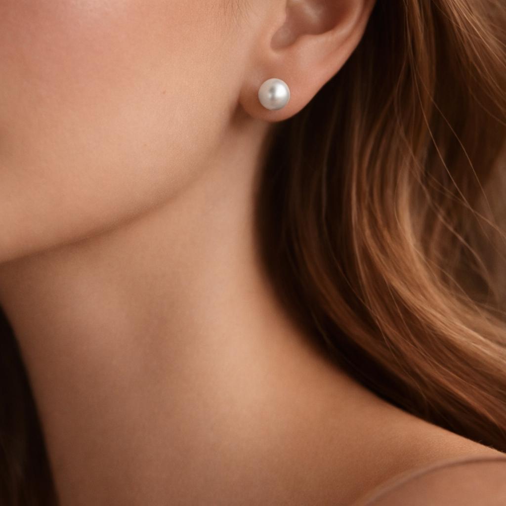 Newbridge Silverware Pearl Stud Earrings 8mm Silver Plated Titanium Post Natural Shell Pearl Elegant Timeless Style