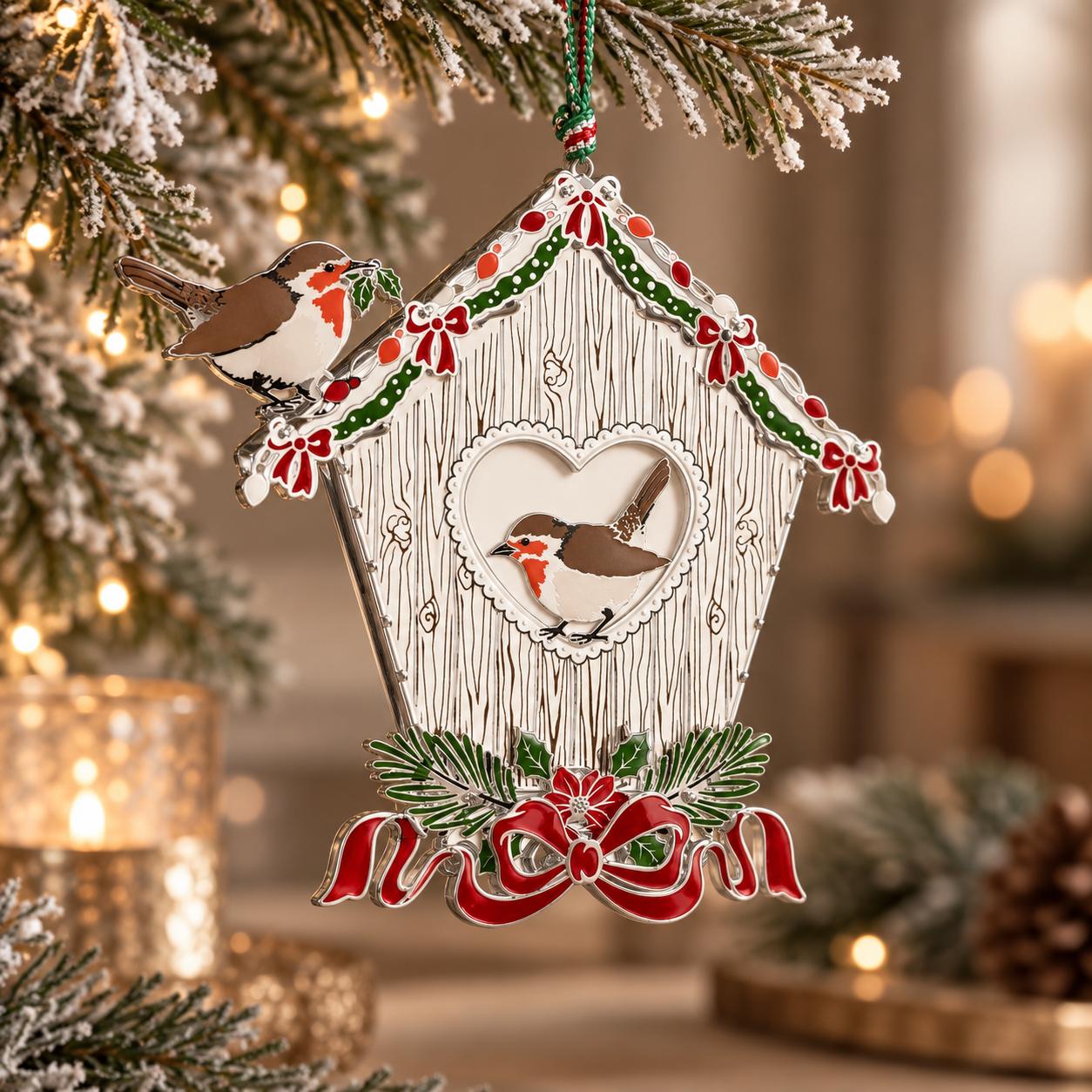Newbridge Silverware Christmas Tree Decoration Robins Silver Plated Red Green Brown Bow Ribbon Bird Enamel