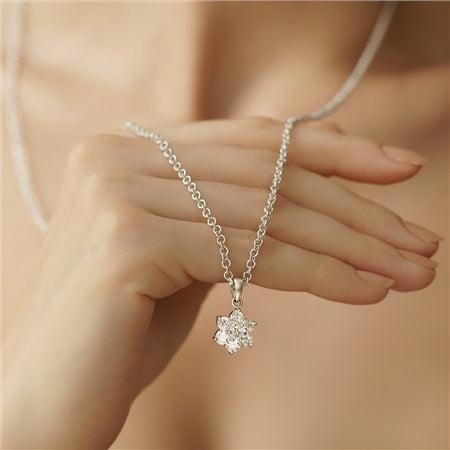 Newbridge Floral Cup Pendant Silver Cubic Zirconia Floral Design Adjustable Chain