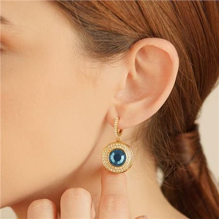 Newbridge Silverware Earrings Montana Stone 14k Gold Plated with Blue Stone and Clear Crystals