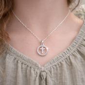 Absolute Jewellery Silver cross in circle pendant/chain image