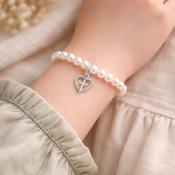 Absolute Jewellery Silver pearl bracelet with cross in heart charm image