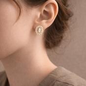 Absolute Jewellery Gold Oval Sunburst Halo Stud Earrings image