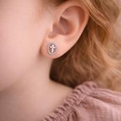Absolute Jewellery Silver cross in circle stud earring image