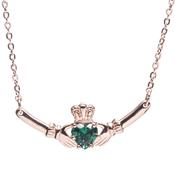 Rose Gold Claddagh Pendant with Green Diamond Necklace