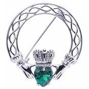 Silver Claddagh Brooch with Green Diamond image