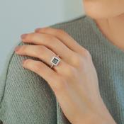 Newbridge Silver Square Ring with Black &amp; Clear Stones image