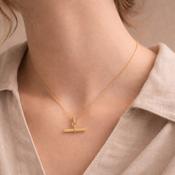 Absolute Jewellery Gold T-Bar Crystal Pendant Necklace image