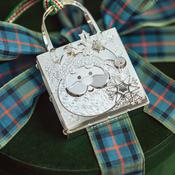Newbridge Silverware Santa Gift Bag Christmas Tree Decoration - Silver Plated Hanging Ornament with Festive Ribbon, Santa Claus Face, Snowflakes, Holly