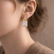 Absolute Jewellery Gold Emerald-Cut Halo Drop Earrings image