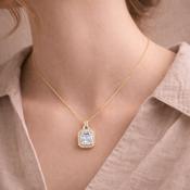 Absolute Jewellery Gold Emerald-Cut Halo Pendant Necklace image