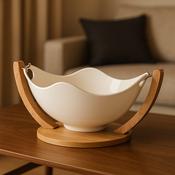 Newgrange Living White Ceramic Fruit or Salad Bowl and Stand