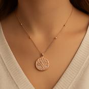 Tree of Life Filigree Disk Long Necklace Rose Gold / Silver image