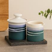 Paul Maloney Pottery Teal Sugar Bowl and Milker by Tipperary Crystal image