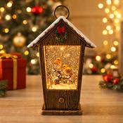 LED Christmas Robin House Water Spinner 25cm