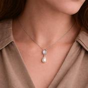 Newbridge Silverware Pearl Drop Pendant with Clear Stone image