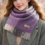 Modern Herringbone Wool Blend Scarf with Purple &amp; Pink Detail
