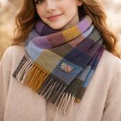 Modern Patchwork Wool Blend Scarf With Teal Detail image