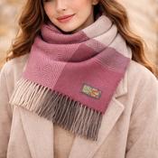 Modern Herringbone Wool Blend Scarf with Merlot Red Detail