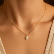 Absolute Jewellery Gold Semi Halo Stone Set Stud Pendant &amp; Chain image