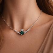 Newgrange Living Silver Claddagh Pendant with Green Diamond