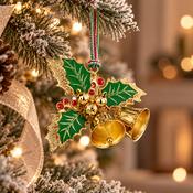 Newbridge Silverware Gold Plated Holly Bells Christmas Tree Decoration image