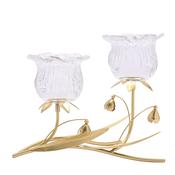 2 Stem Metal &amp; Glass Flower Candle Holder image