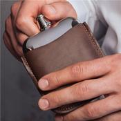 Newbridge Silver Stainless Steel Hip Flask with Leather Sleeve image