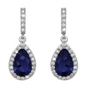 Tipperary Crystal Silver Pear Shape Earrings With Blue Stone image