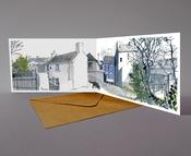 Looking through the backyards, Ballydehob panorama art card image