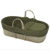 Cuddles Green Cable Knit Moses Basket with folding Stand and Blanket