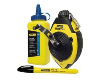 Stanley FatMax 30m Chalk Line Kit with Blue Chalk Refill and Marker Pen - ABS Case, 45g Capacity, Fast Rewind