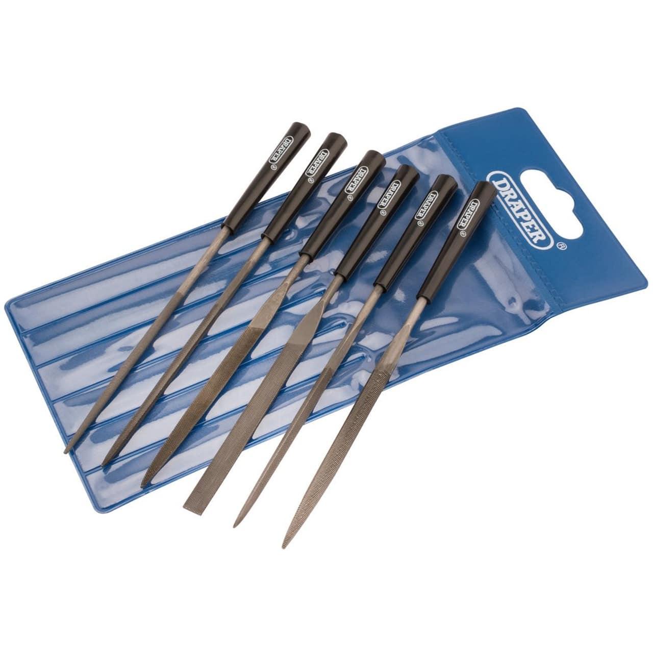 Draper Needle File Set 6pk with Molded Plastic Handles, Steel