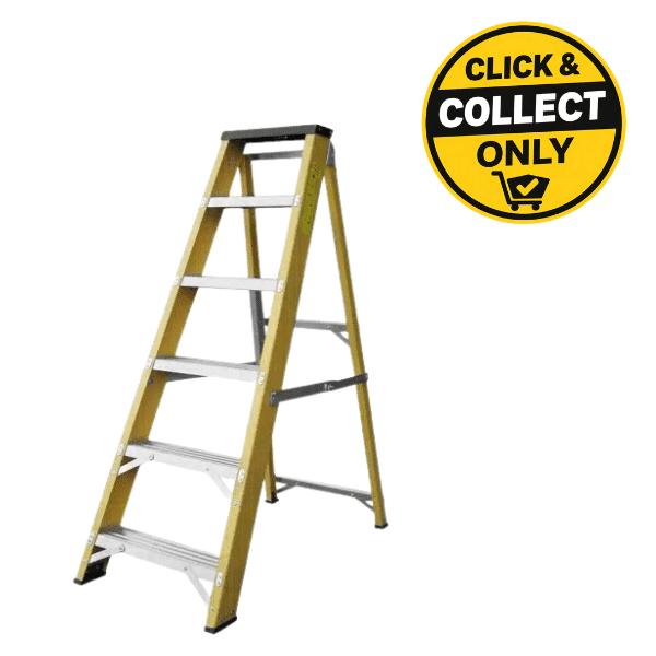 Toolway Fibreglass 6 Tread Step Ladder - Non-Conductive, Slip-Resistant, Top Tray, H Spreader, Click & Collect Only