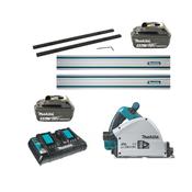 Makita DSP60008X4 18volt Cordless Plunge Saw Kit with 2 x 5amp batteries, twin charger, 2 x 1.5mt rails, joiner bars image