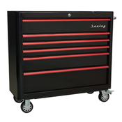Sealey Rollcab 6 Drawer Wide Retro Style - Black with Red Anodised AP41206BR