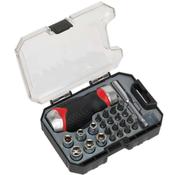 Sealey 24pc Fine Tooth Stubby Ratchet Screwdriver Socket &amp; Bit Set AK64906