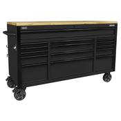 Sealey Superline PRO Black Edition Mobile Trolley with Wooden Worktop 15 Drawer 1549mm AP6215BE