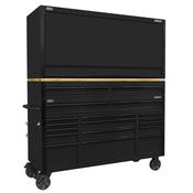 Sealey Superline PRO Black Edition Mobile Trolley with Wooden Worktop 15 Drawer, Hutch &amp; 2 Drawer Riser 1549mm AP6215BECOMBO1