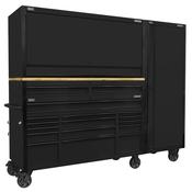 Sealey Superline PRO Black Edition Mobile Trolley with Wooden Worktop 15 Drawer, Hutch, 2 Drawer Riser &amp; Side Locker 1549mm AP6215BECOMBO2