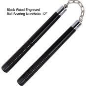 Black Wood Engraved Ball Bearing Nunchaku