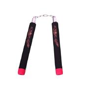 NR-028B: Foam Nunchaku W/ Metal B.B  All Black W/ Red Tips