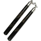 Delxue Black Oak Carved Dragon Nunchucks B.B - C118