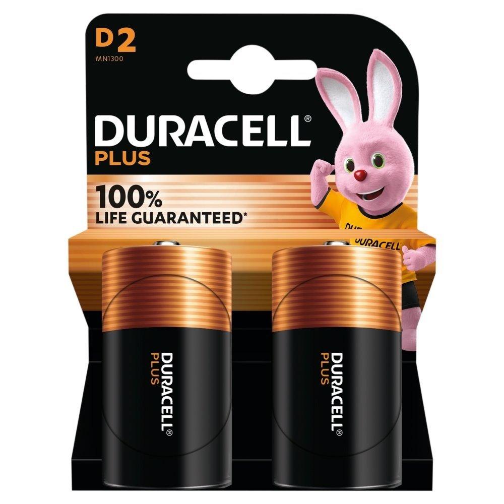 Duracell Plus Alkaline D Batteries 2 Pack 100% Life Guaranteed