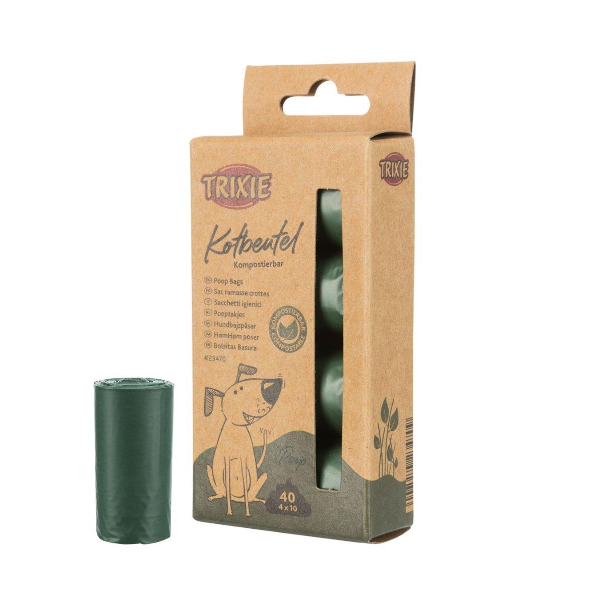TRIXIE Compostable Dog Poop Bags Made from Corn Starch, 40 Bags (4 Rolls of 10)