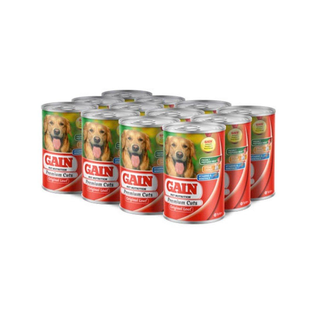Gain Premium Cuts Original Loaf Wet Dog Food 400g 12 Pack Steam Cooked Fresh Meat Vitamins Minerals Golden Retriever Dog Red Packaging Can Multipack