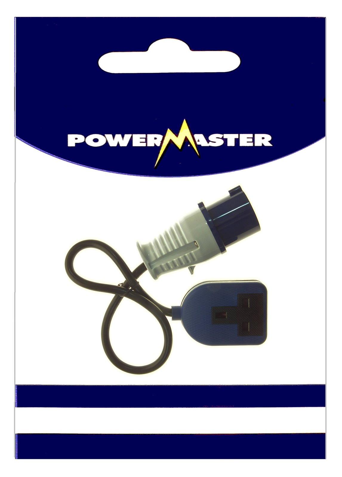PowerMaster 16 Amp Blue CEE27 Plug to 1 Gang Rubber 13A Socket Adapter for Caravans, Boats, Industrial Use - Durable, CE/ROHS Certified