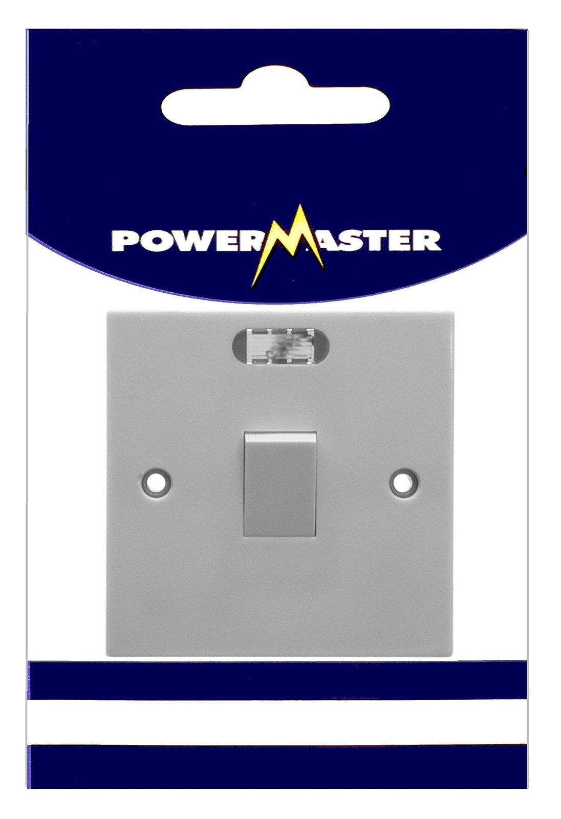 Powermaster Single Gang Double Pole 20 Amp Switch with Neon Indicator - White Plastic, Flush Mount, 87x87mm